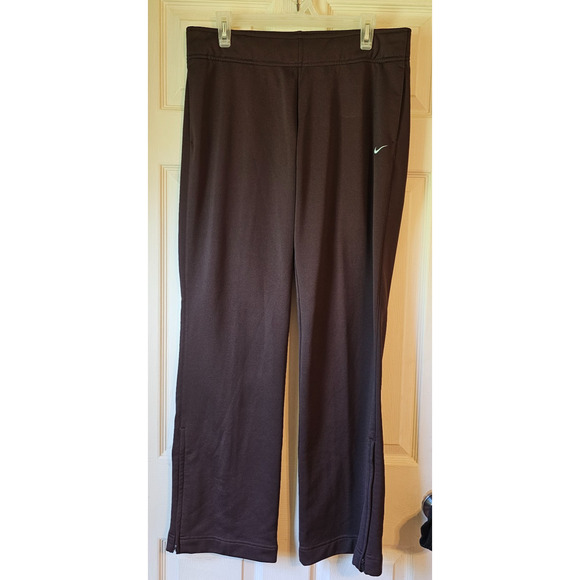Nike track Running Pants Dark Brown Drawstring Slash Pockets Logo Sz Large - Picture 1 of 11
